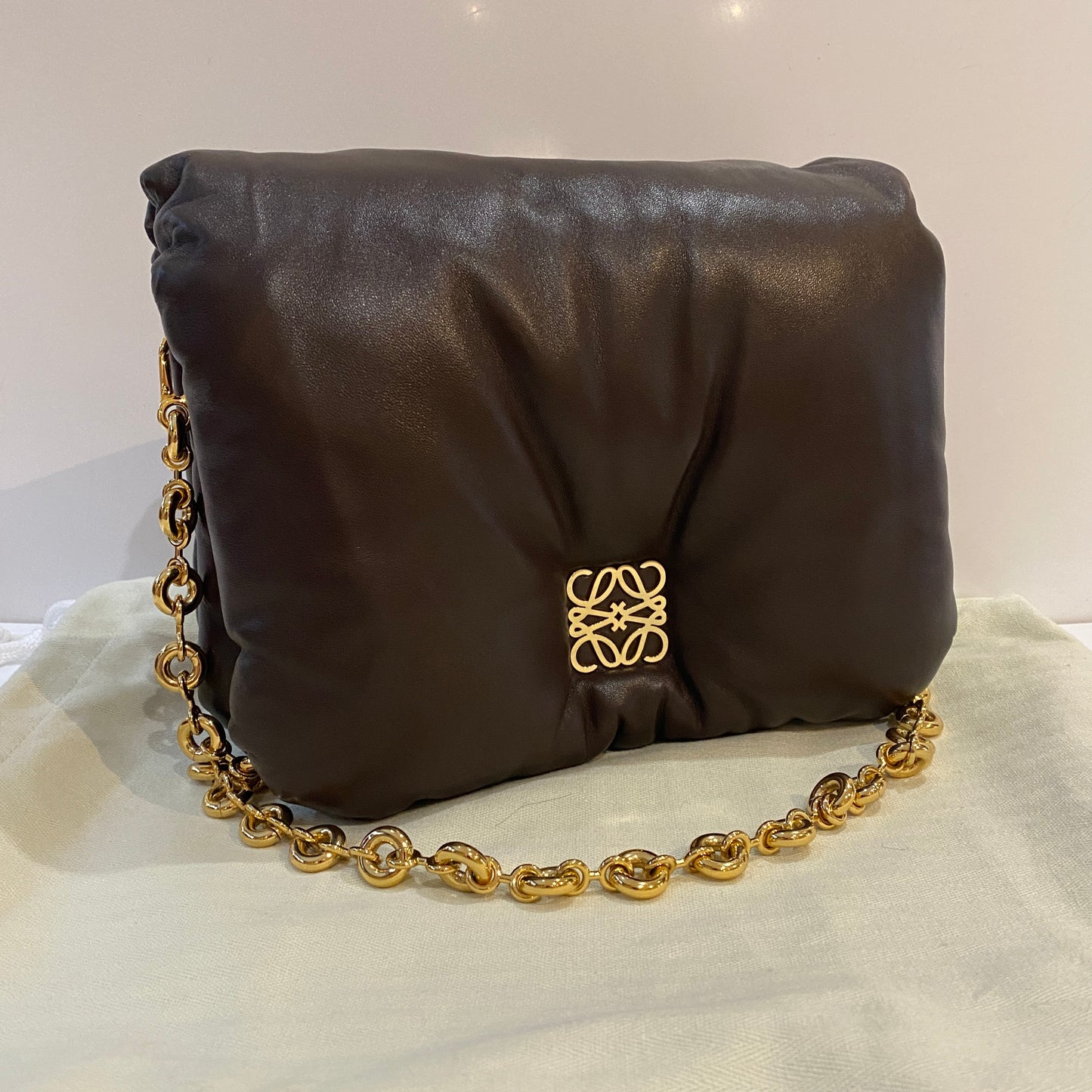 Loewe chocolate Goya puffer leather bag