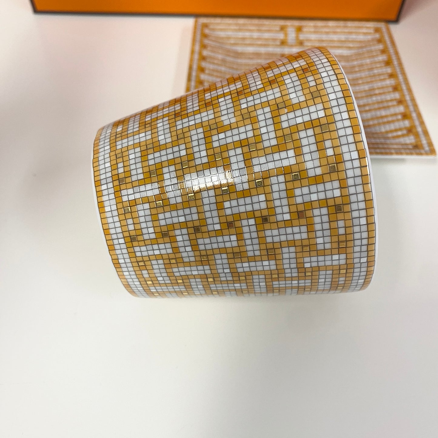 Hermes au 24 mosaic candle holder and plate. Boxed