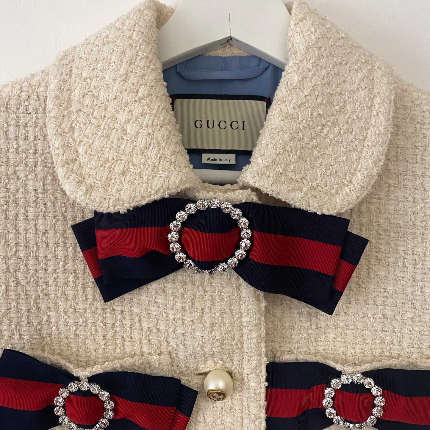 Gucci Cream Bow Detail Tweed Cropped jacket  Size 38 U.K. 6