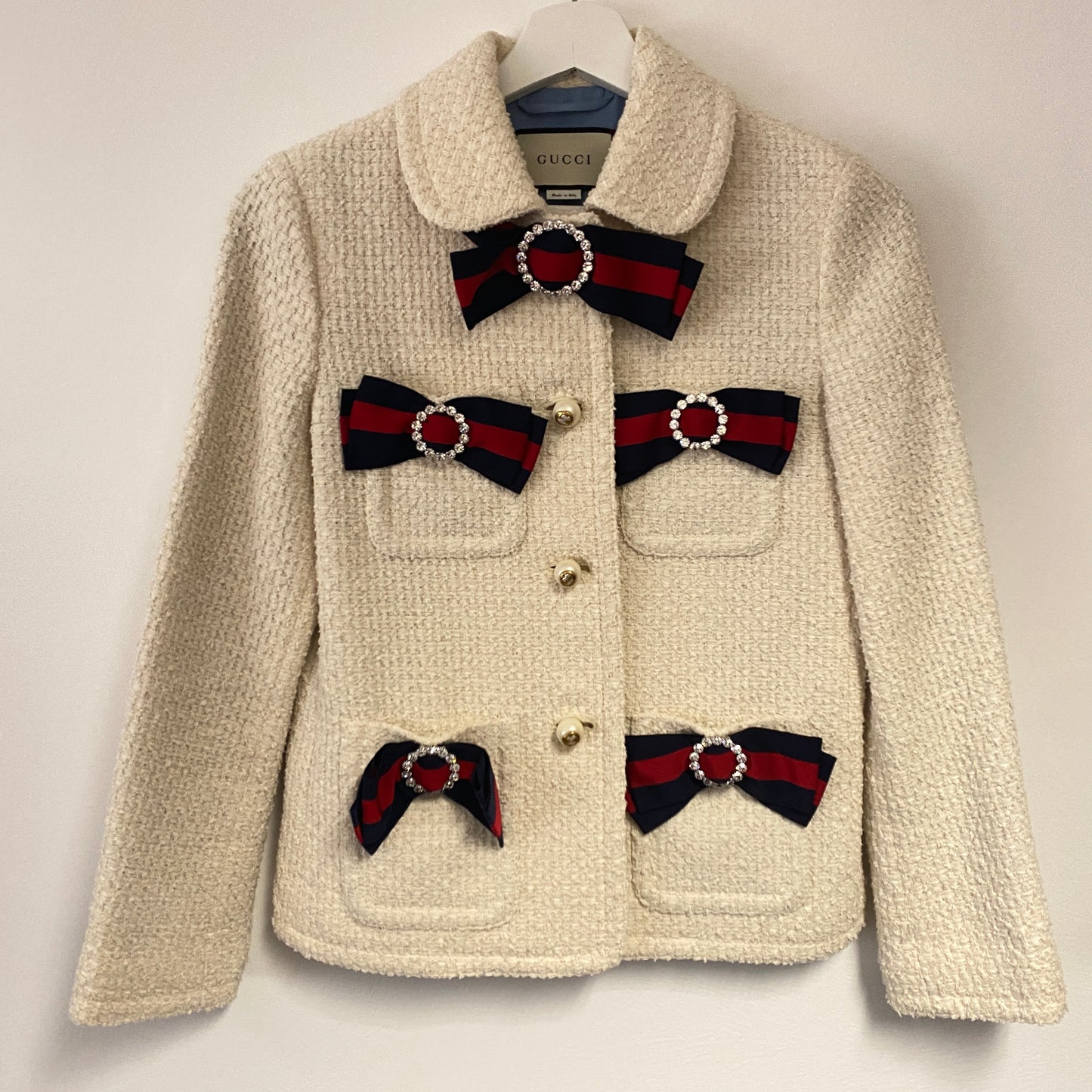 Gucci Cream Bow Detail Tweed Cropped jacket  Size 38 U.K. 6