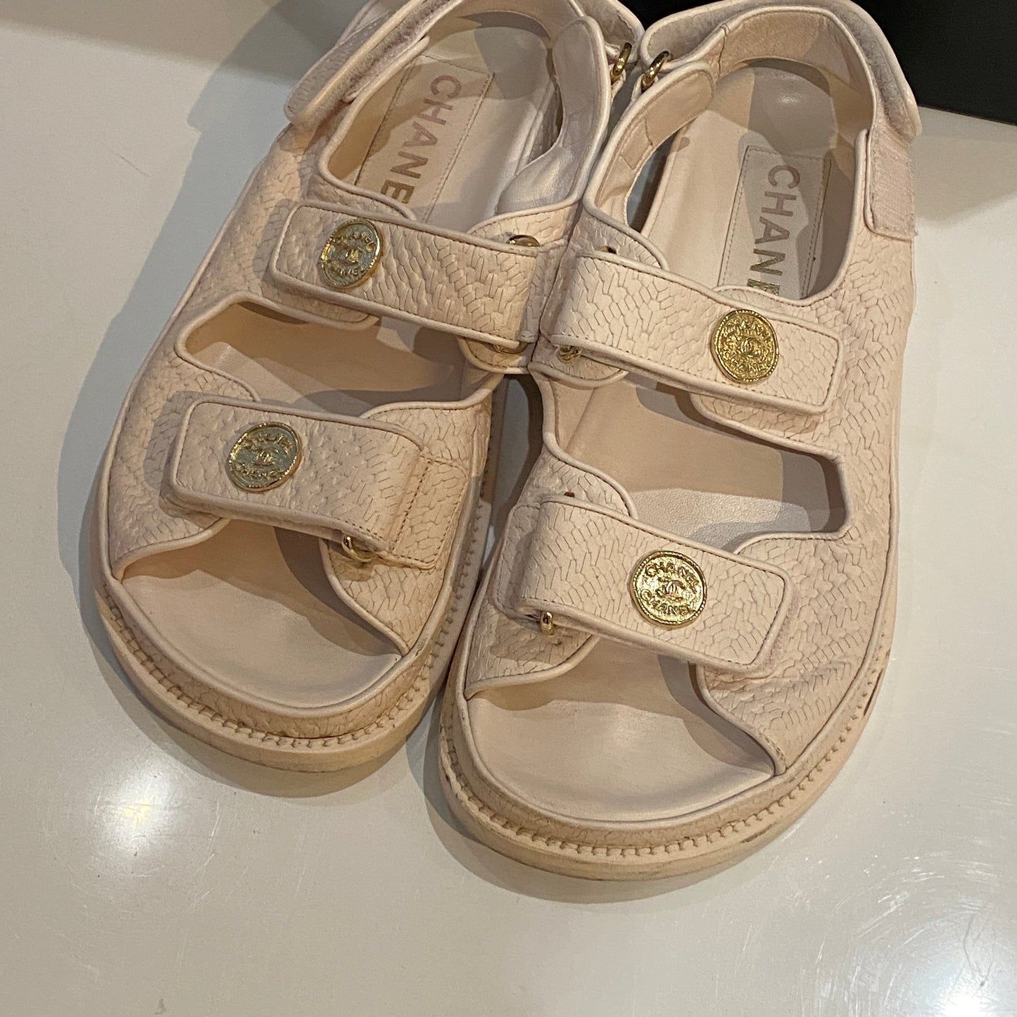 Chanel pink leather dad sandals size 37 U.K. 4