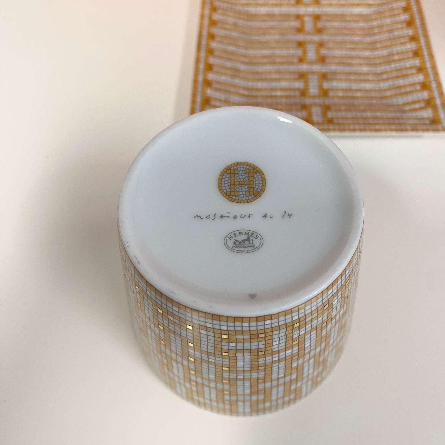 Hermes au 24 mosaic candle holder and plate. Boxed