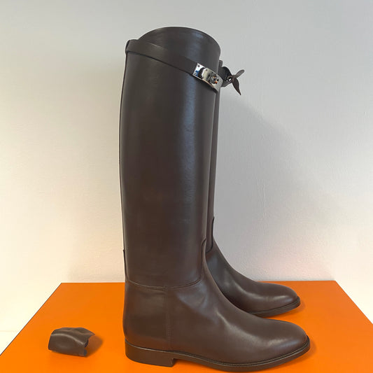 Hermes brown leather Kelly jumping boots size 38.5 new