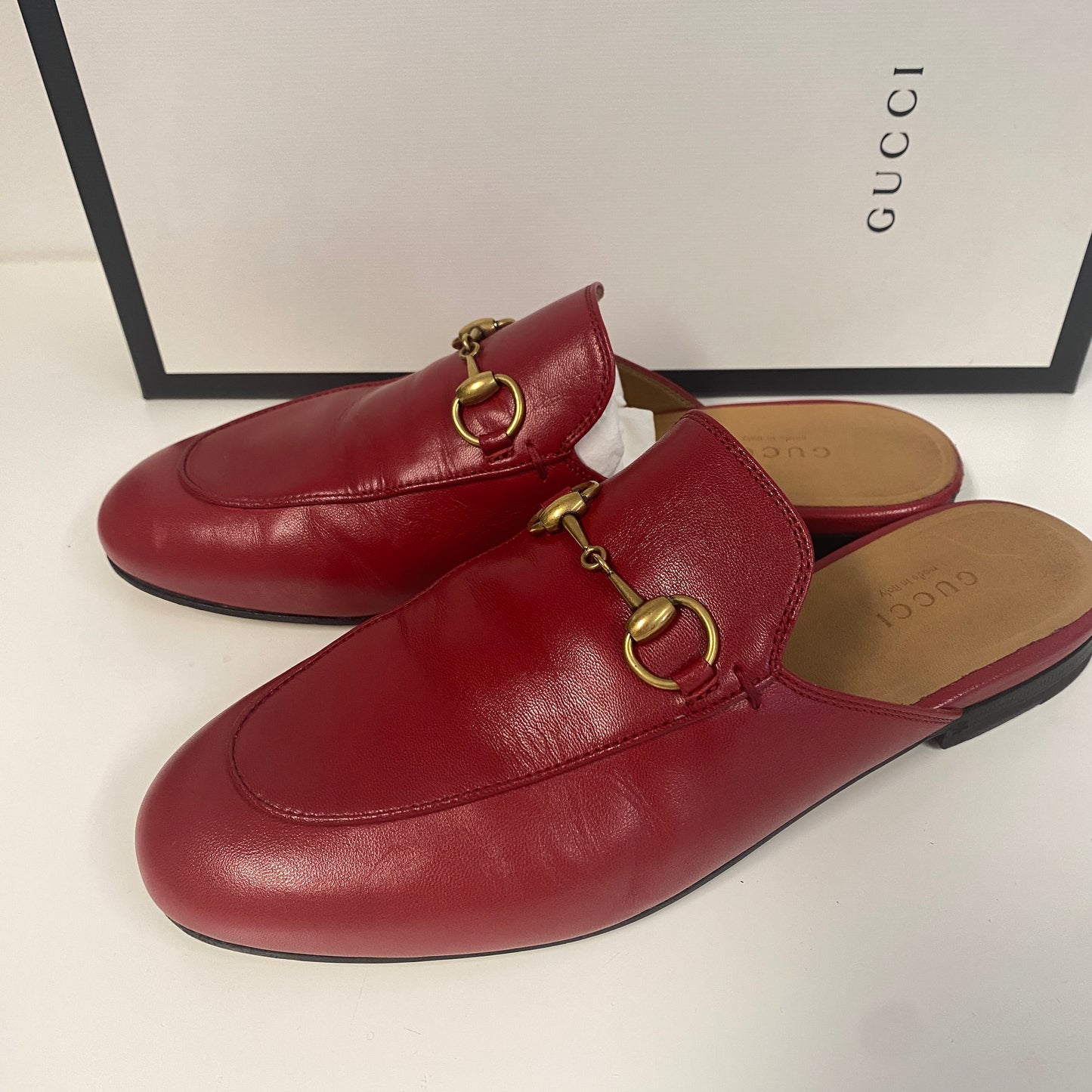 Gucci red leather Princeton slippers slides size 36 U.K. 3