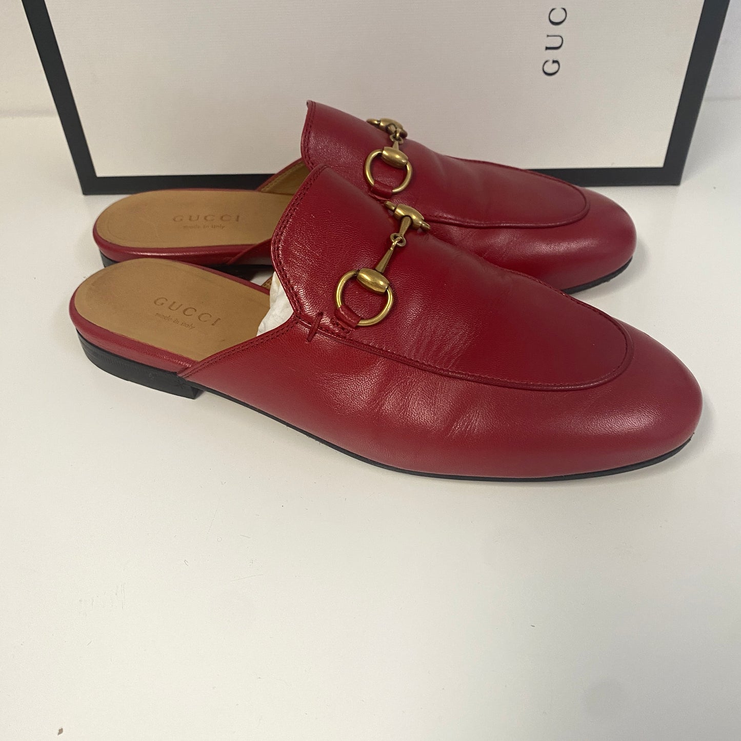 Gucci red leather Princeton slippers slides size 36 U.K. 3