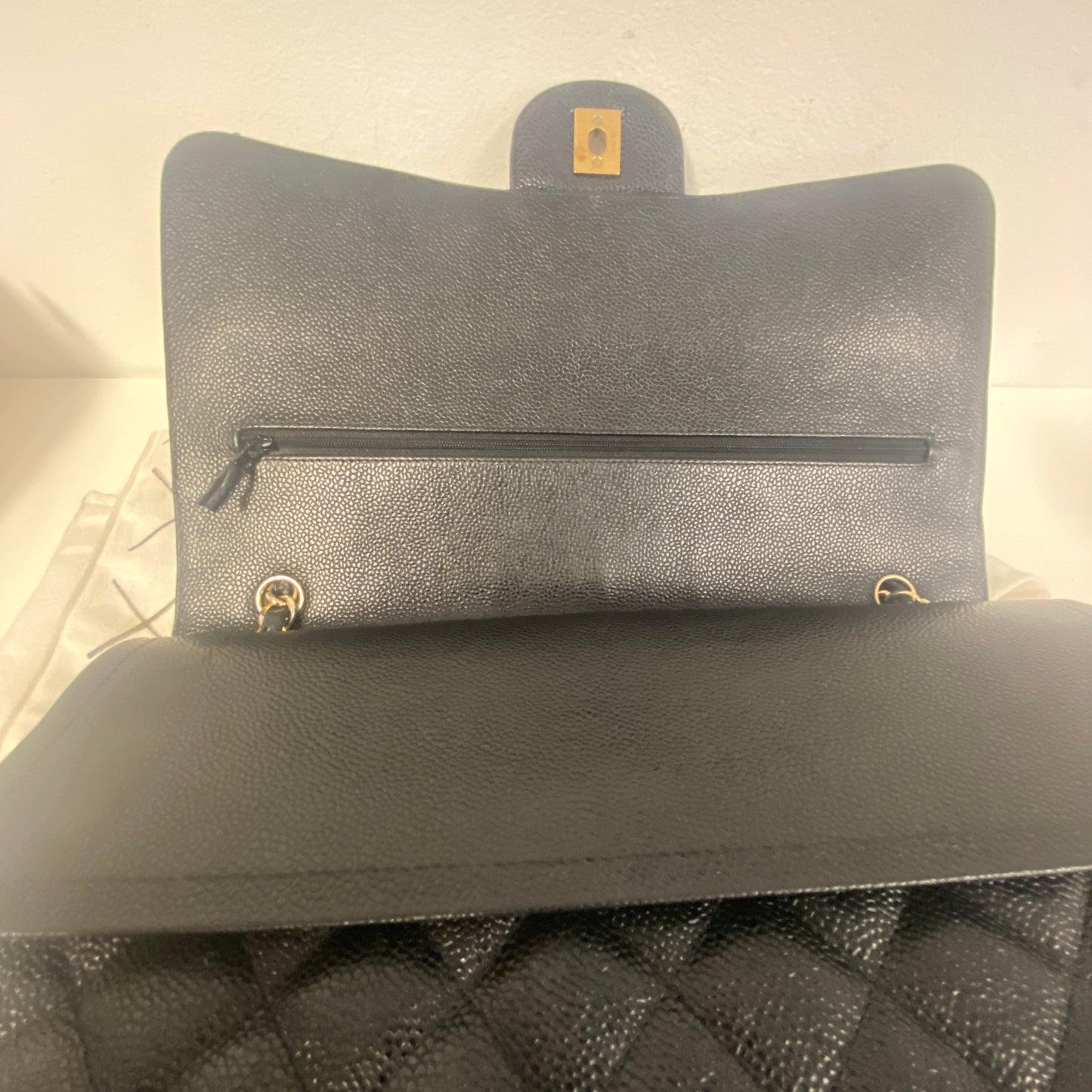 chanel black leather maxi jumbo double flap bag