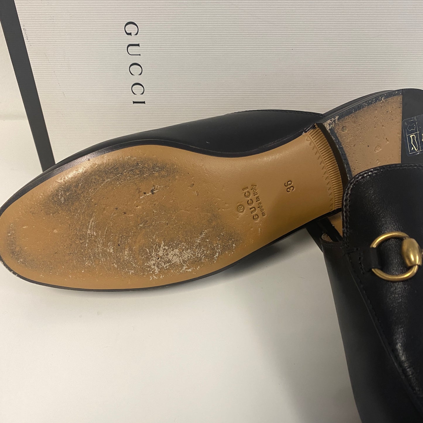 Gucci black leather princetown slippers slides size 36 3 U.K.