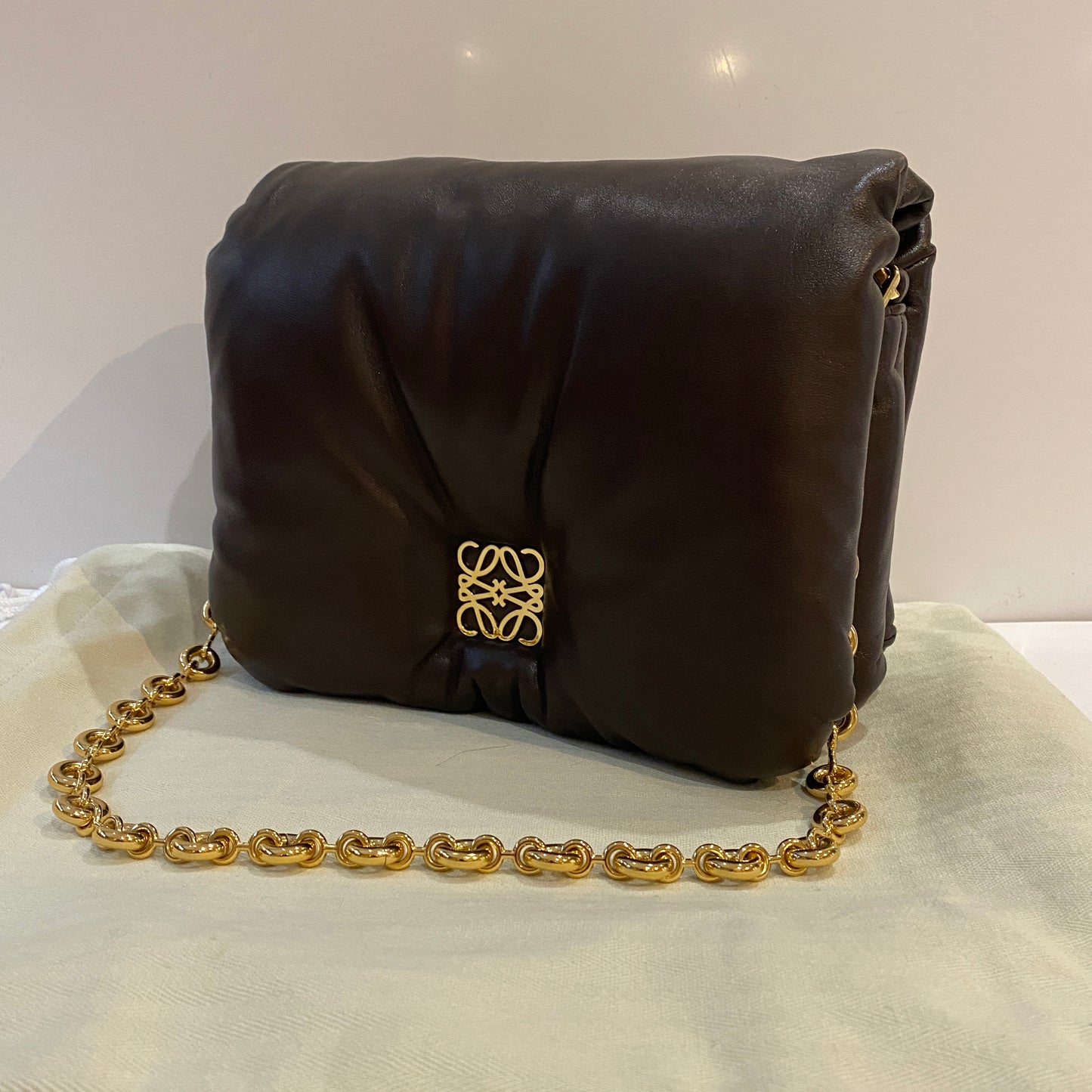 Loewe chocolate Goya puffer leather bag