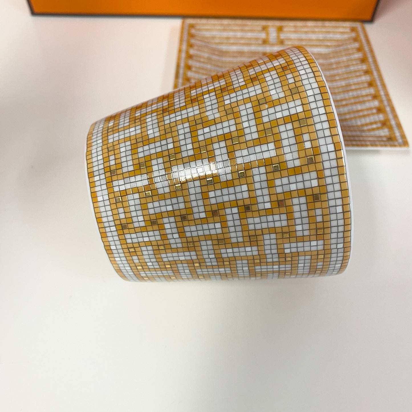 Hermes au 24 mosaic candle holder and plate. Boxed