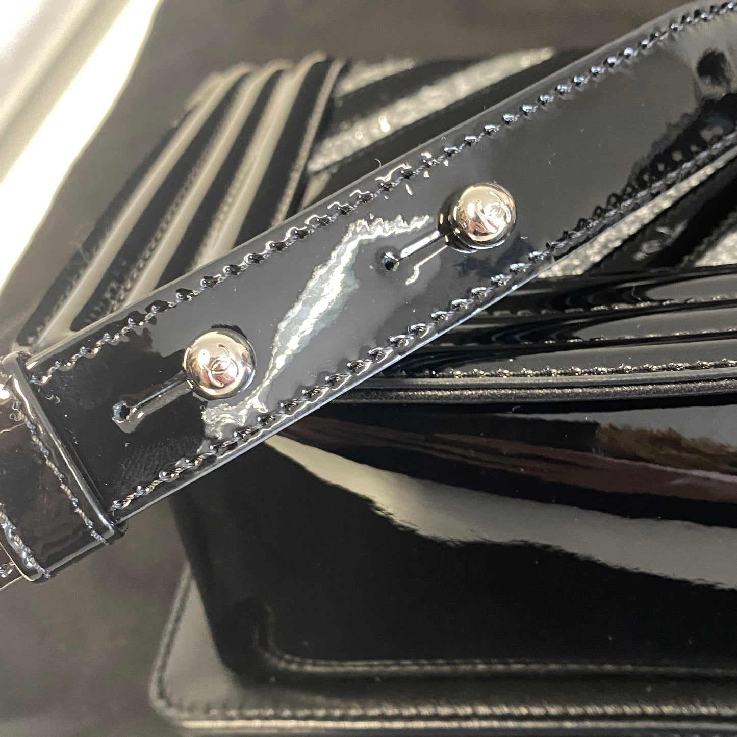 Chanel black patent leather glitter chevron boy bag