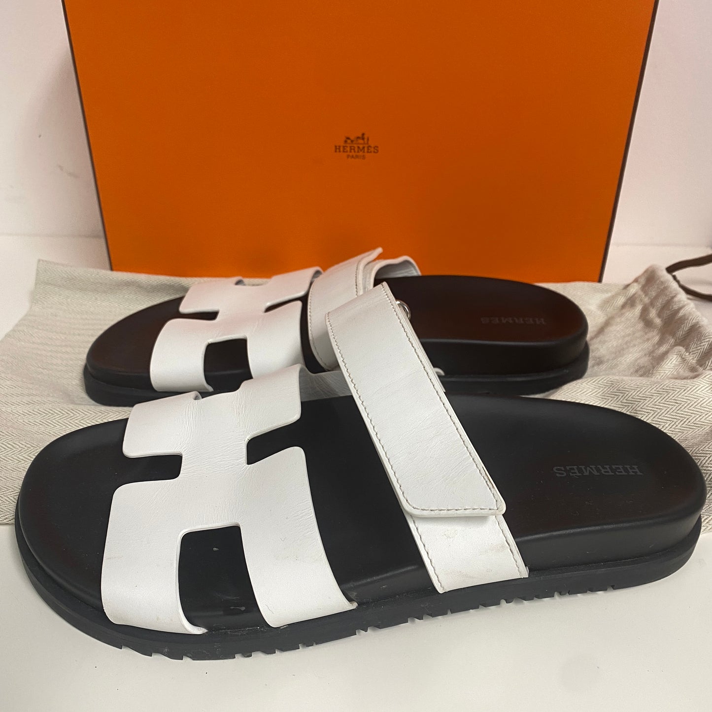 Hermes White Chypre Sandals  Size 40.5