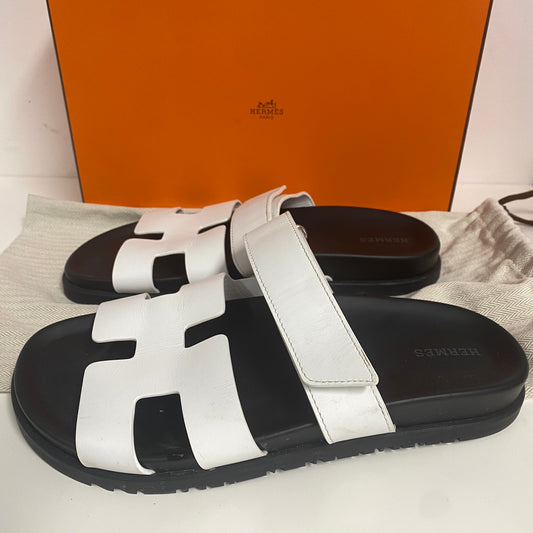 Hermes White Chypre Sandals  Size 40.5