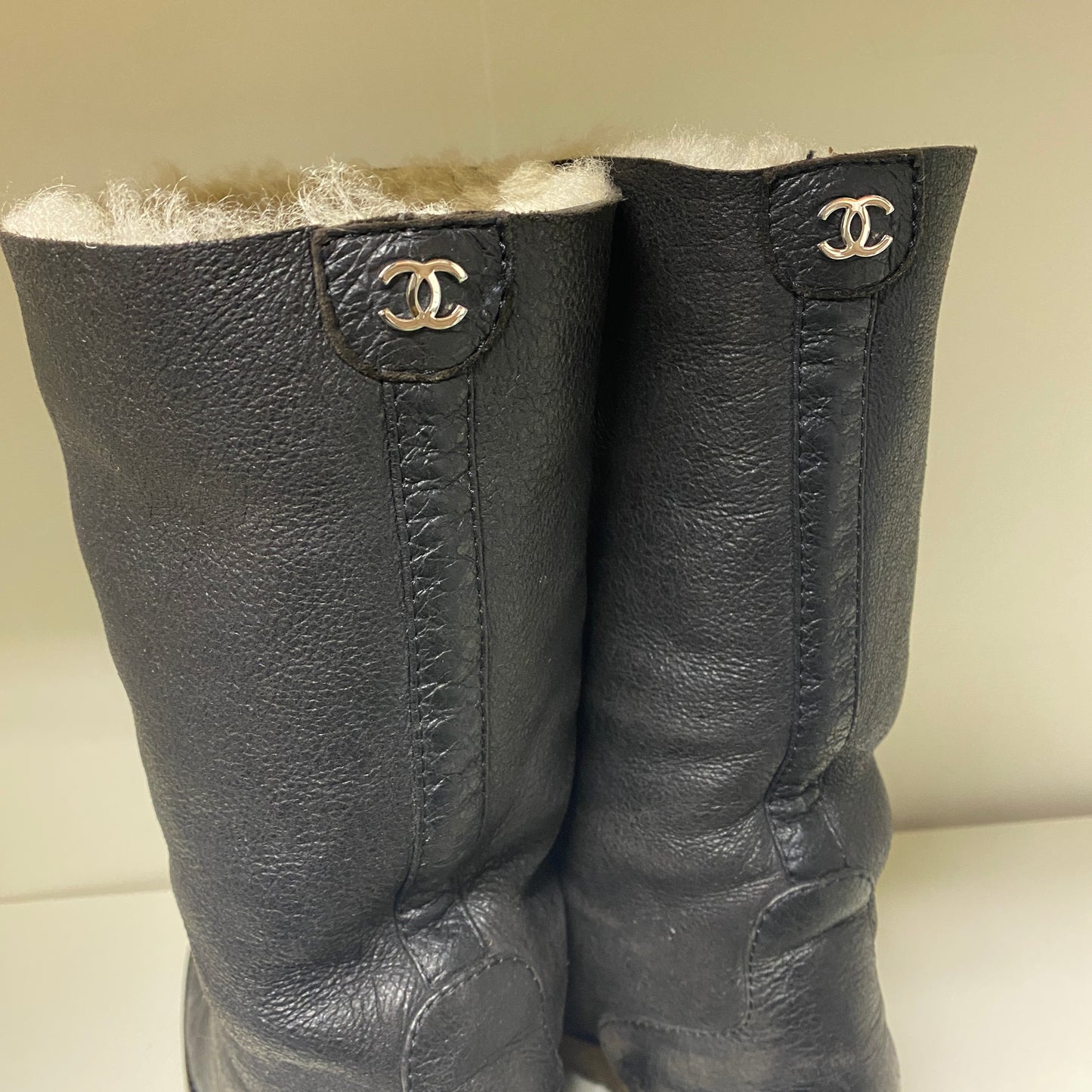 Chanel black leather CC boots size 36