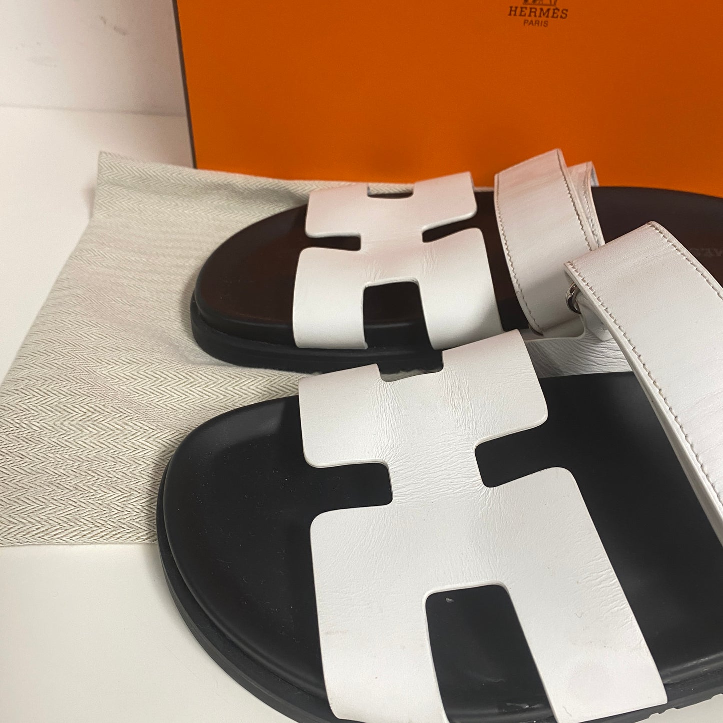 Hermes White Chypre Sandals  Size 40.5