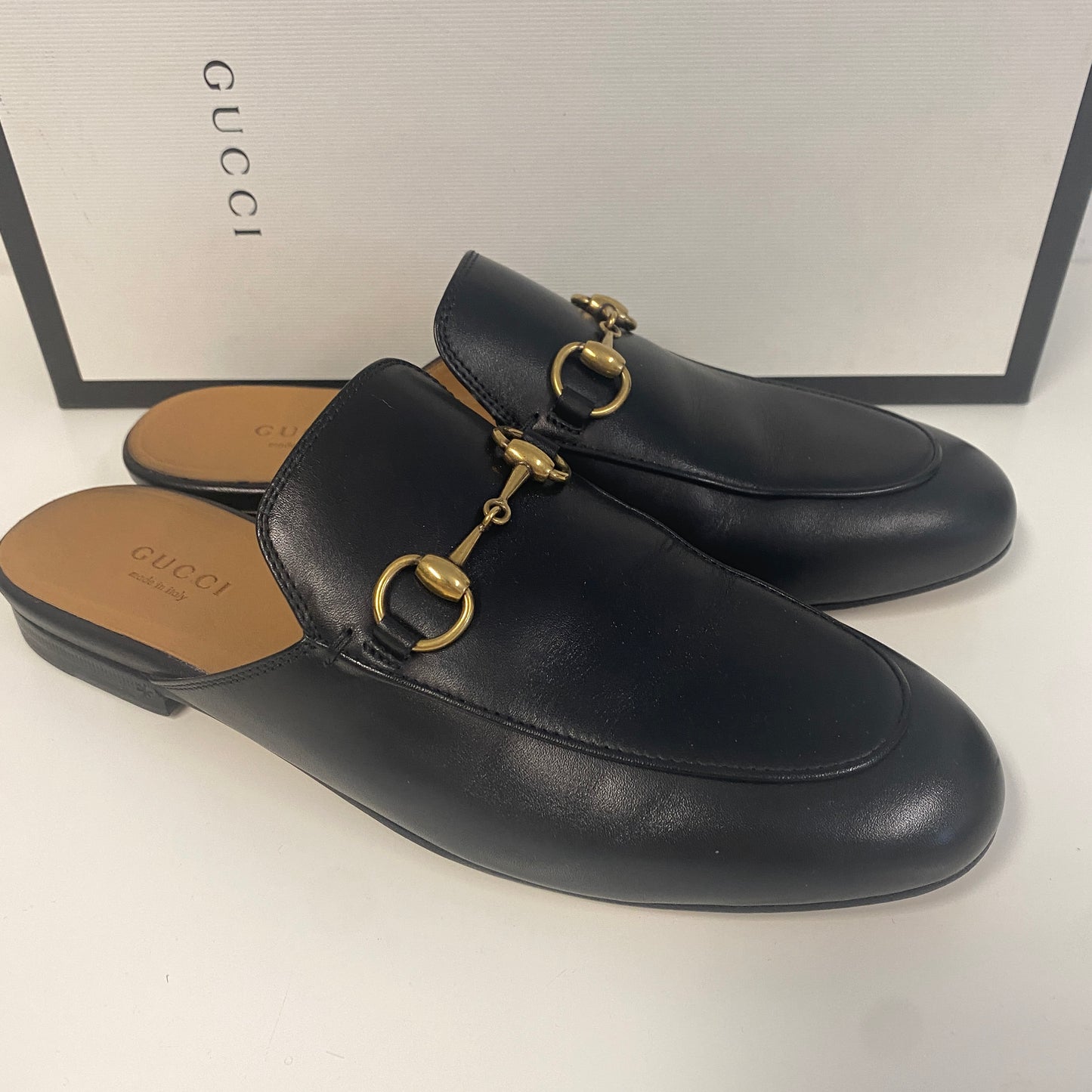 Gucci black leather princetown slippers slides size 36 3 U.K.