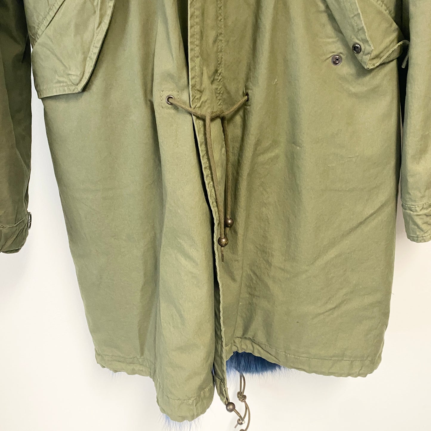 Mr&Mrs Italy fur lined parka coat Green khaki with Coyote fur interior. size XS