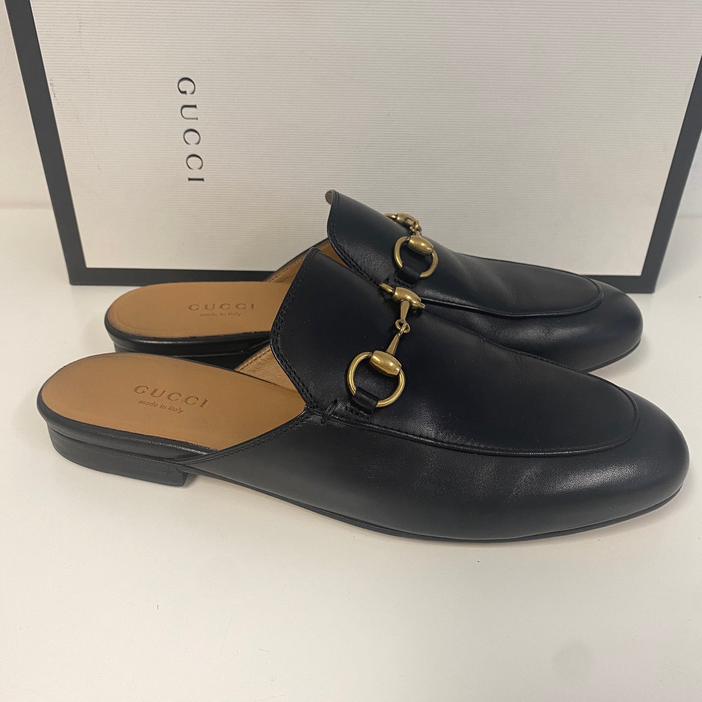 Gucci black leather princetown slippers slides size 36 3 U.K.