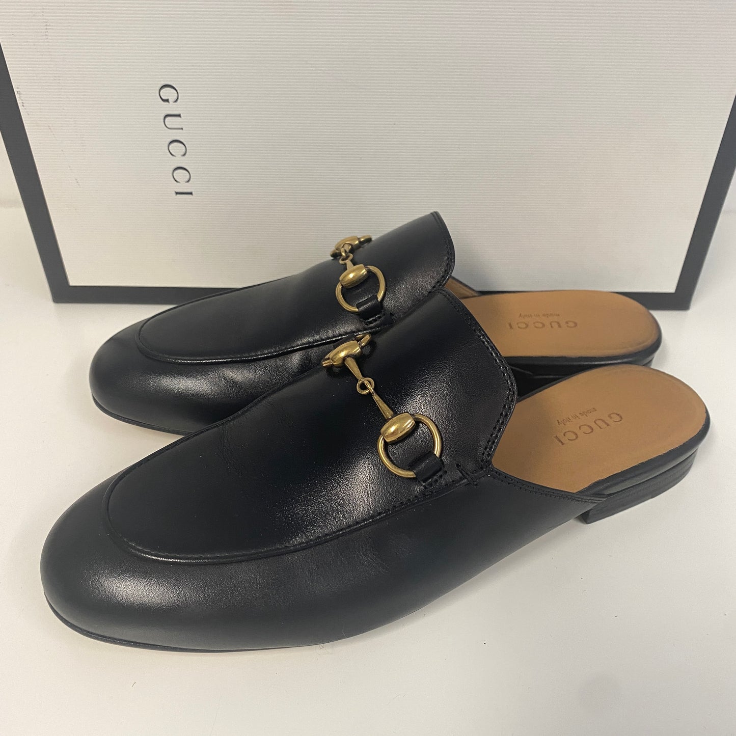 Gucci black leather princetown slippers slides size 36 3 U.K.
