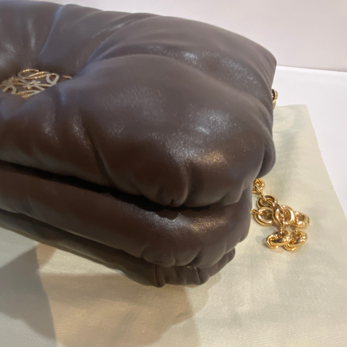 Loewe chocolate Goya puffer leather bag