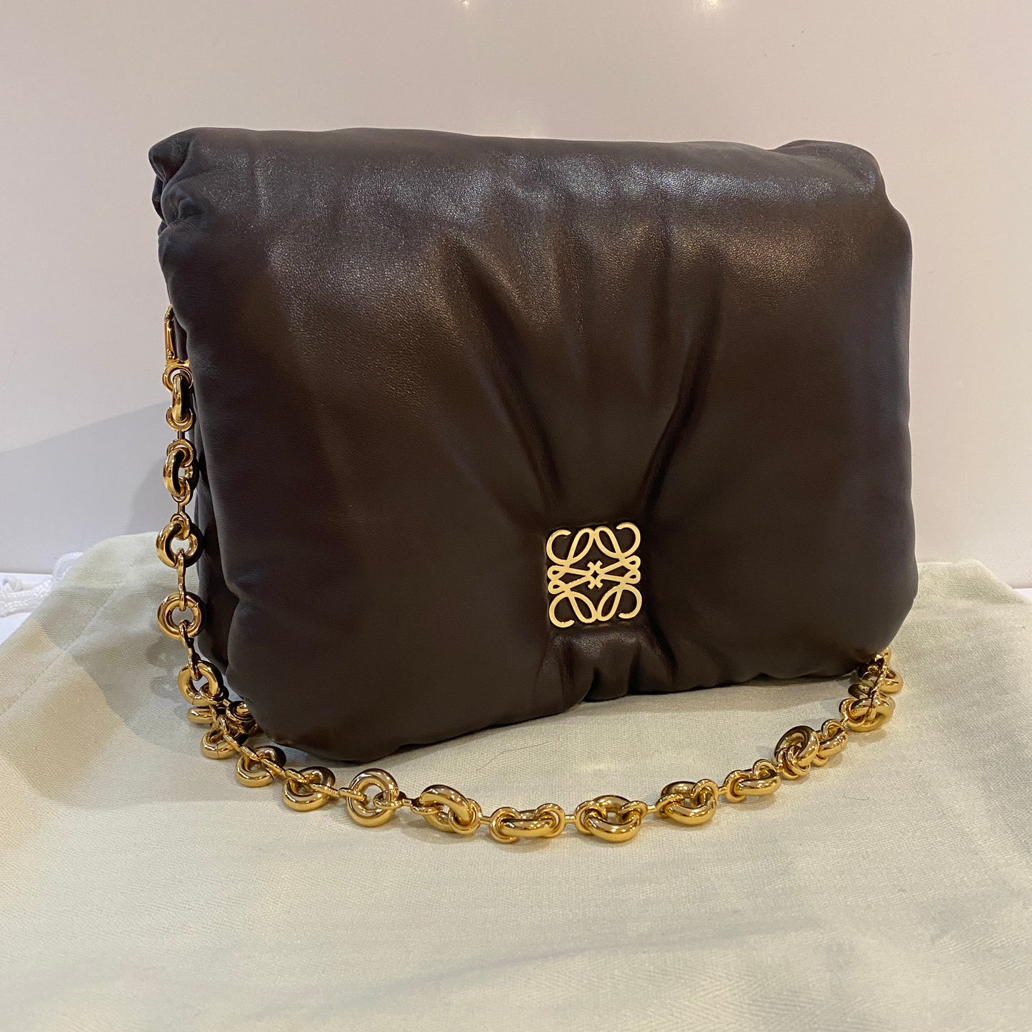 Loewe chocolate Goya puffer leather bag