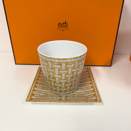 Hermes au 24 mosaic candle holder and plate. Boxed