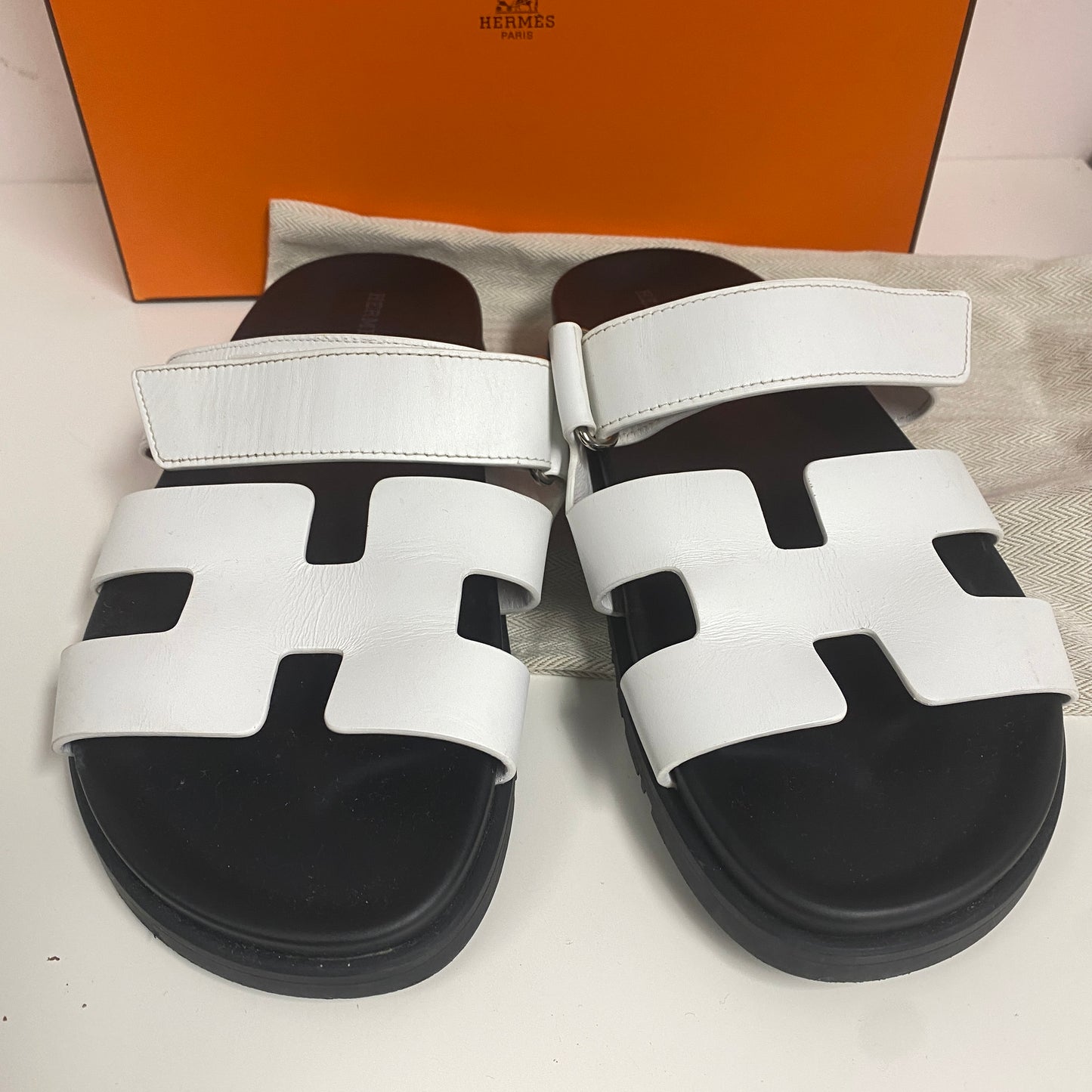 Hermes White Chypre Sandals  Size 40.5