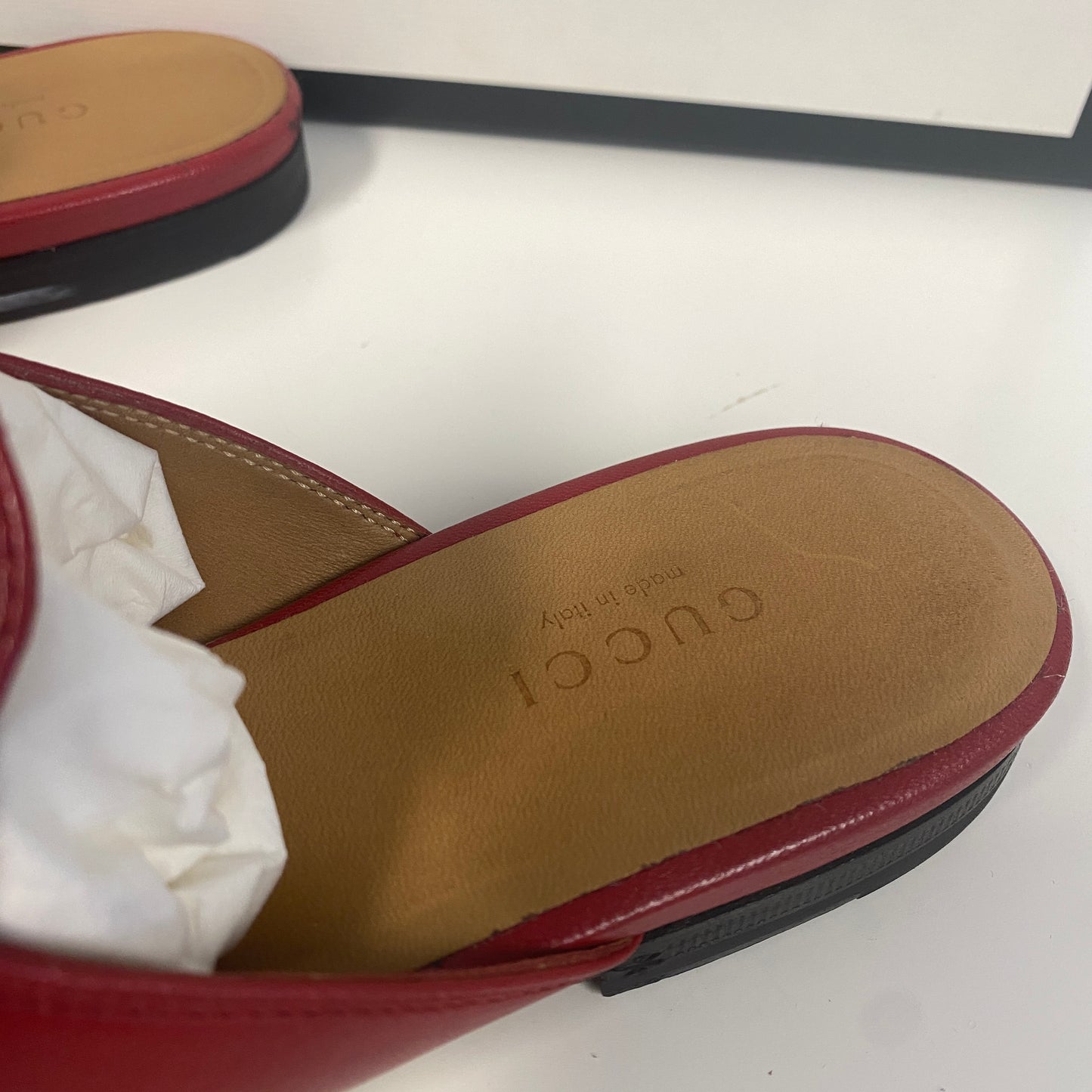 Gucci red leather Princeton slippers slides size 36 U.K. 3
