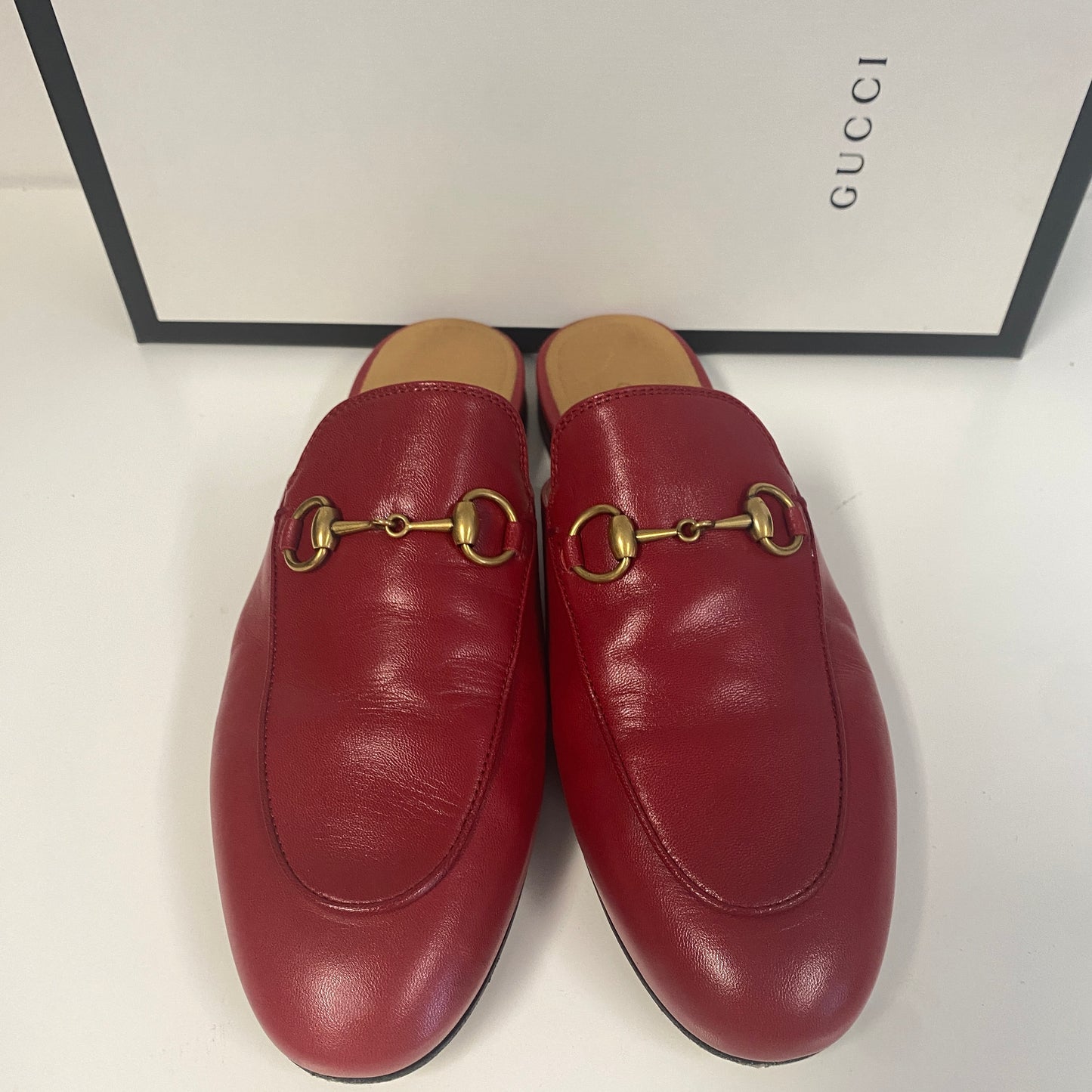 Gucci red leather Princeton slippers slides size 36 U.K. 3