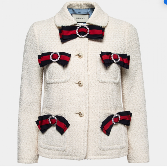 Gucci Cream Bow Detail Tweed Cropped jacket  Size 38 U.K. 6
