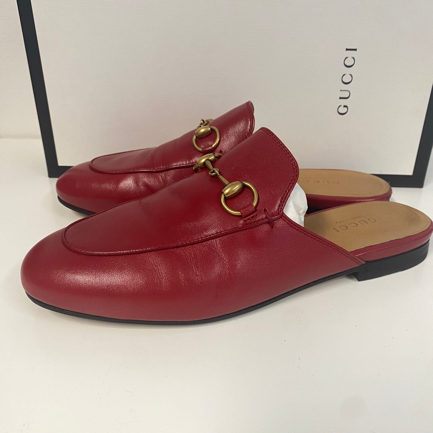 Gucci red leather Princeton slippers slides size 36 U.K. 3