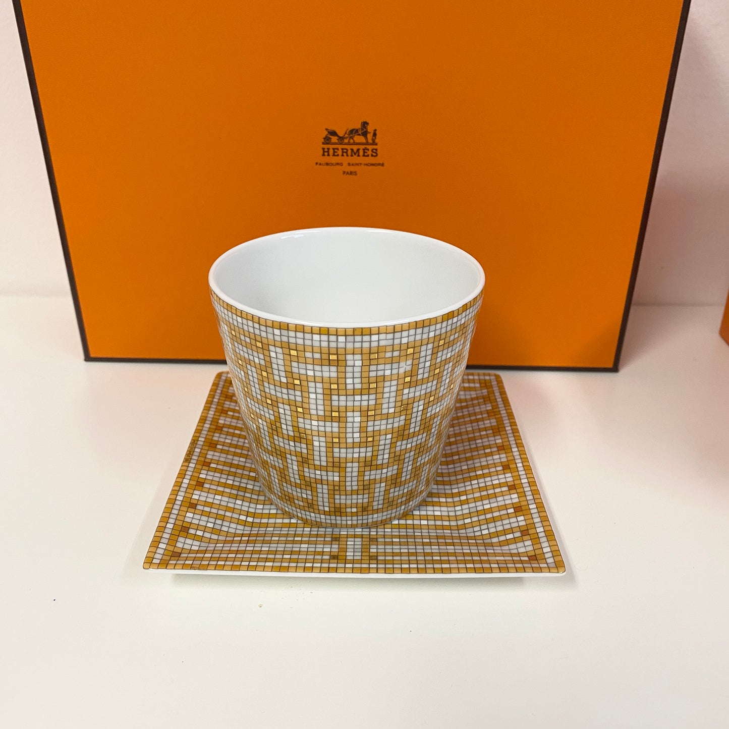 Hermes au 24 mosaic candle holder and plate. Boxed
