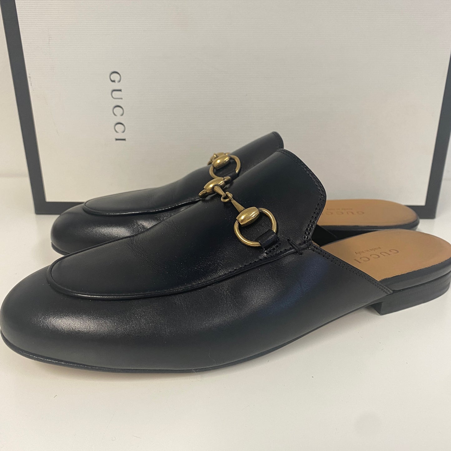 Gucci black leather princetown slippers slides size 36 3 U.K.