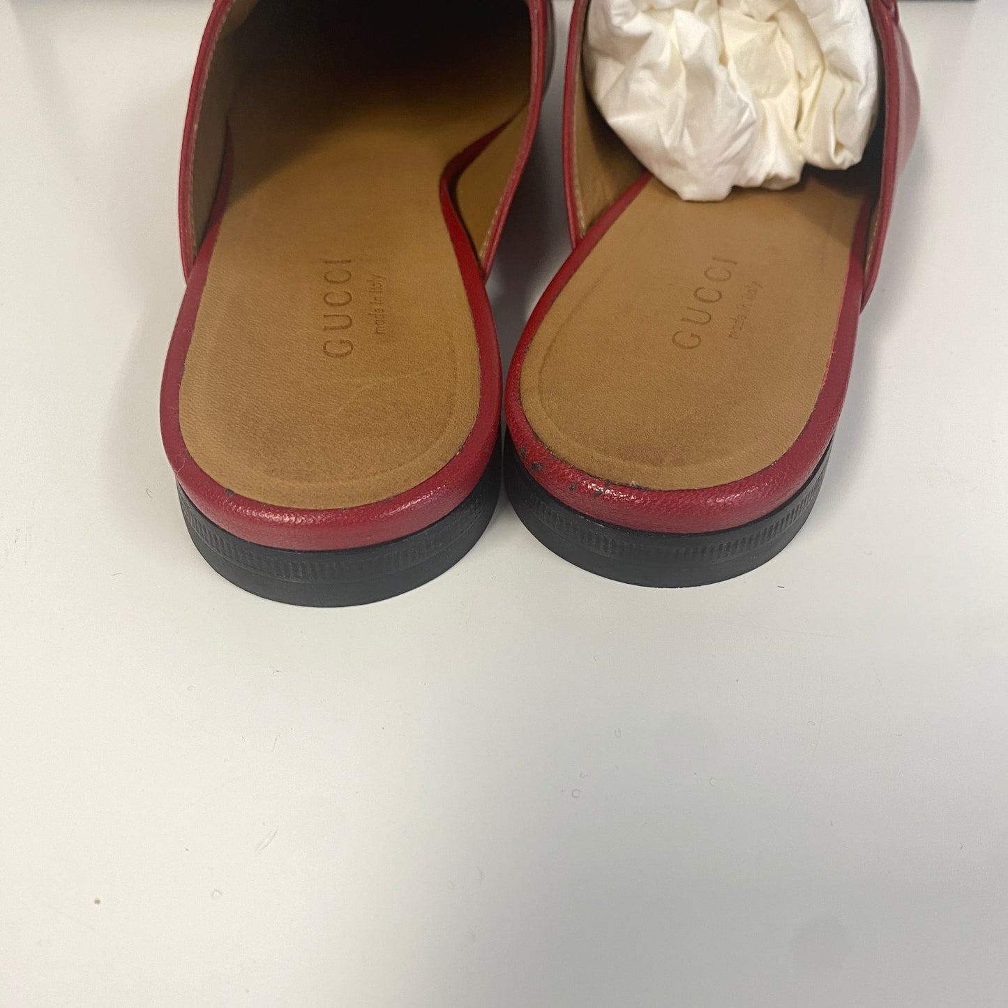 Gucci red leather Princeton slippers slides size 36 U.K. 3