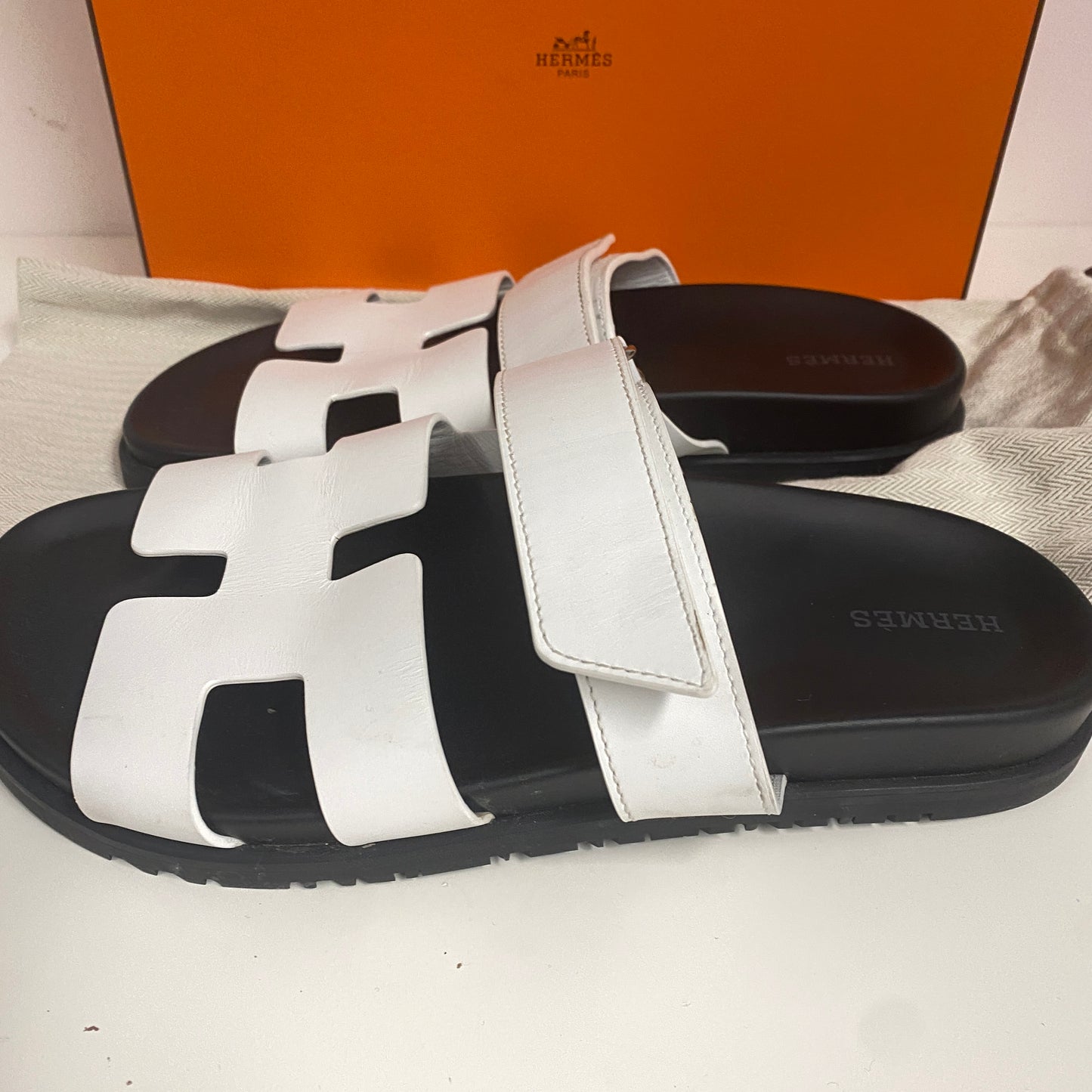 Hermes White Chypre Sandals  Size 40.5