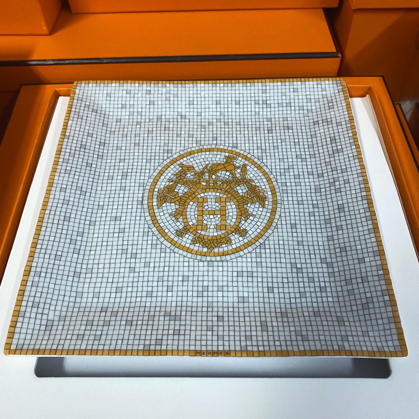 Hermes Mosaique au 24 gold set of 5 square plates cost £840