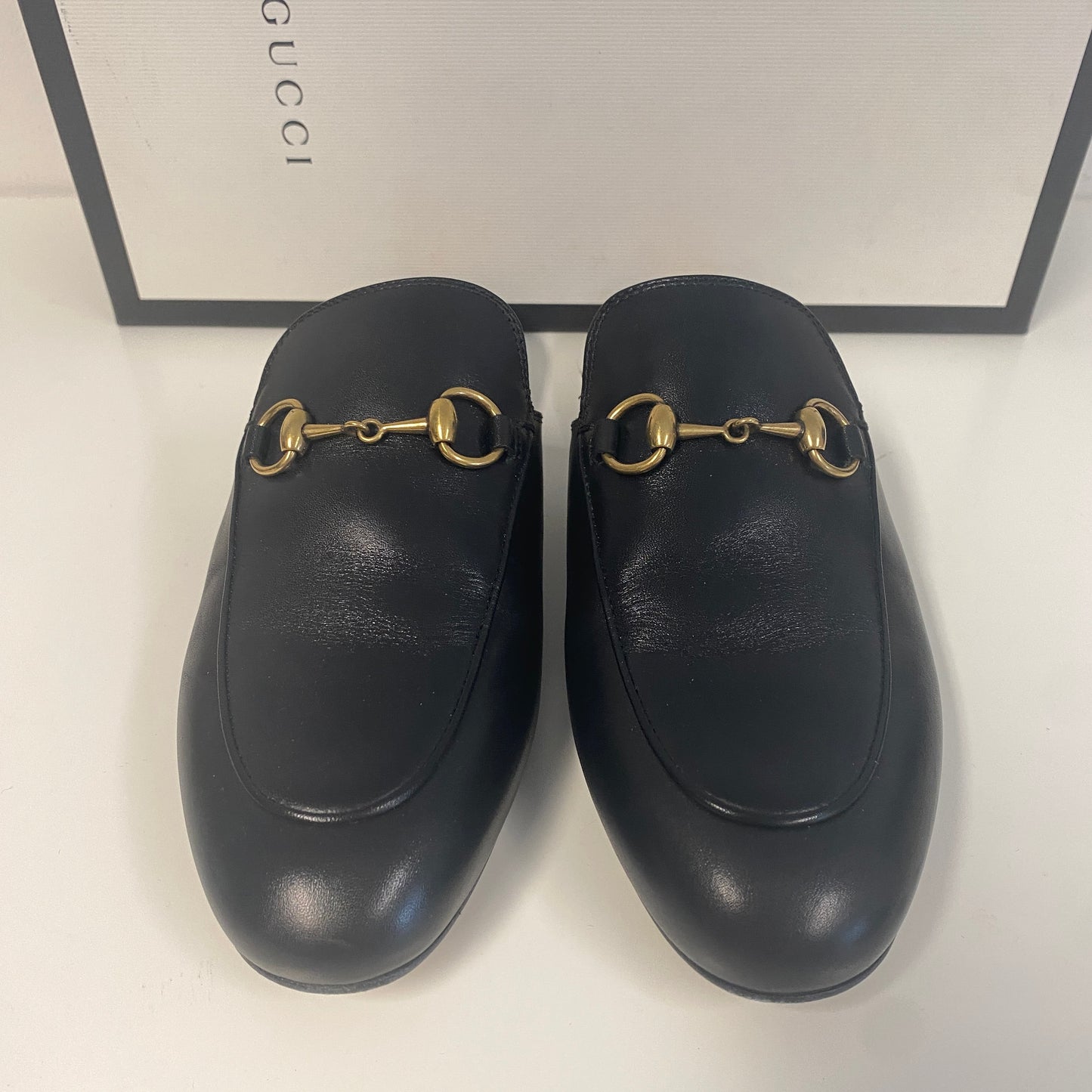 Gucci black leather princetown slippers slides size 36 3 U.K.