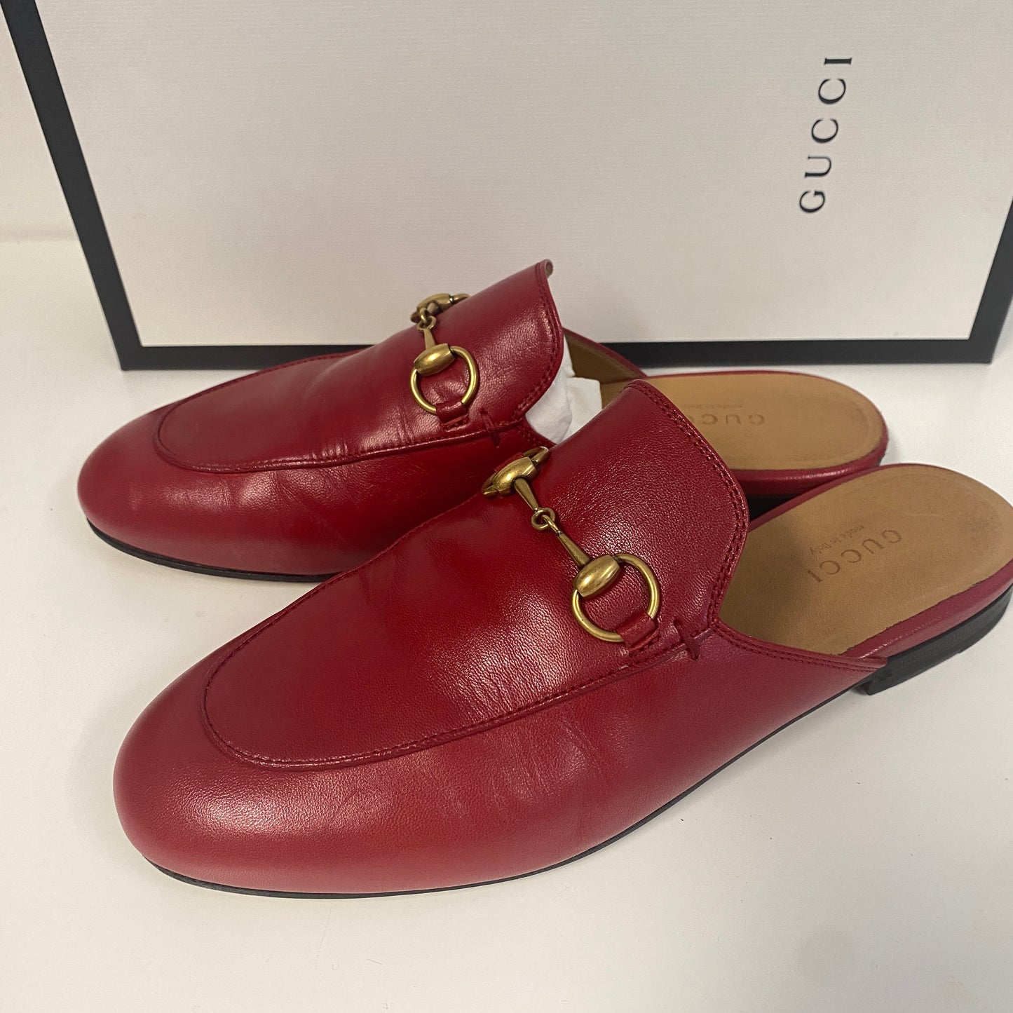 Gucci red leather Princeton slippers slides size 36 U.K. 3