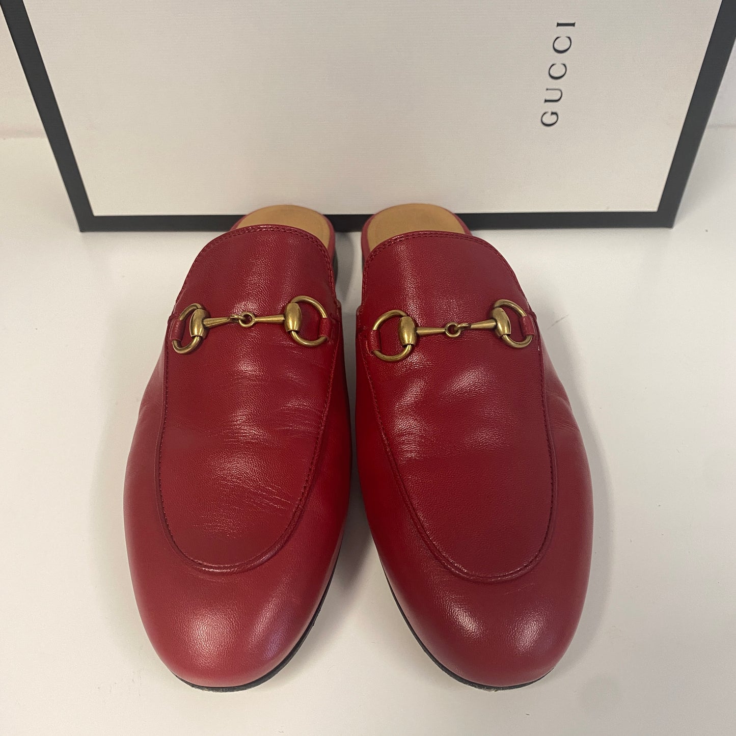 Gucci red leather Princeton slippers slides size 36 U.K. 3
