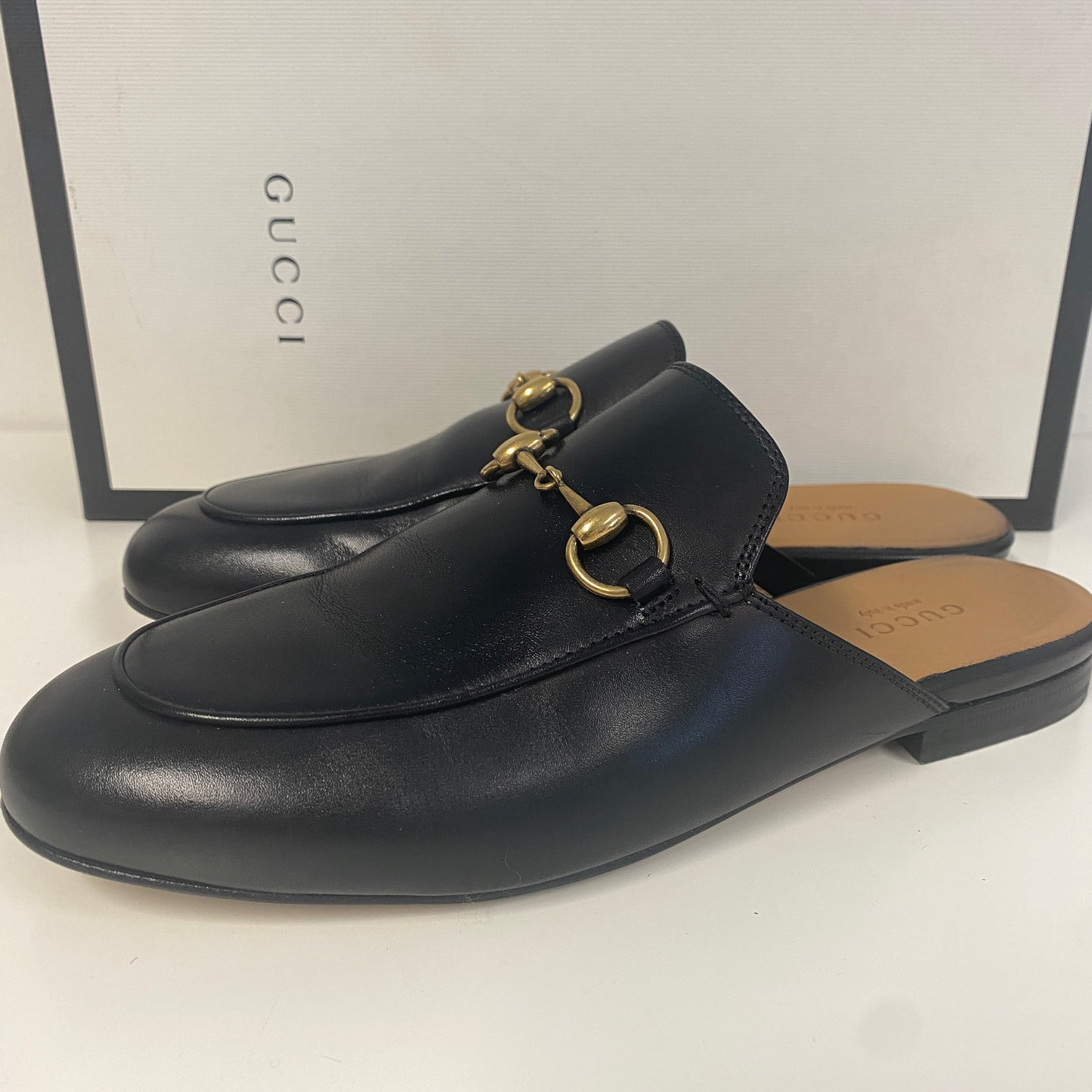 Gucci black leather princetown slippers slides size 36 3 U.K.