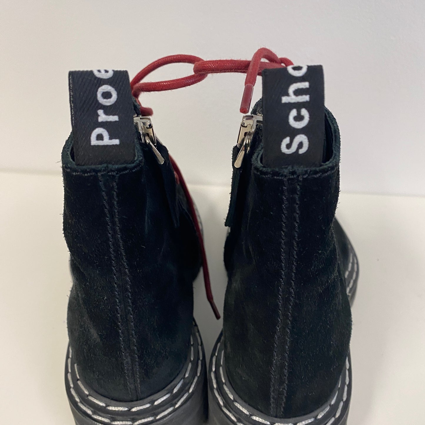 Proenza Schouler black suede double-stitched ankle boots size 38.5