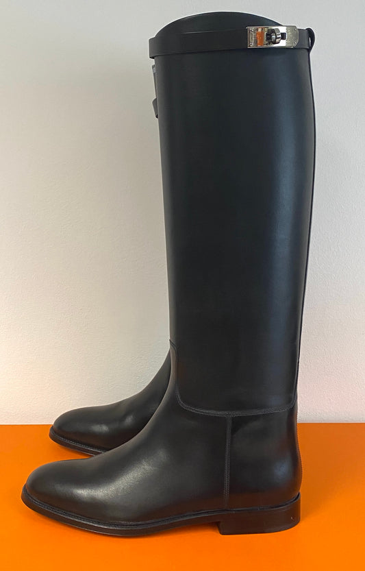 NEW HERMES BLACK LEATHER JUMPING BOOTS SIZE 38.5 UK 5.5