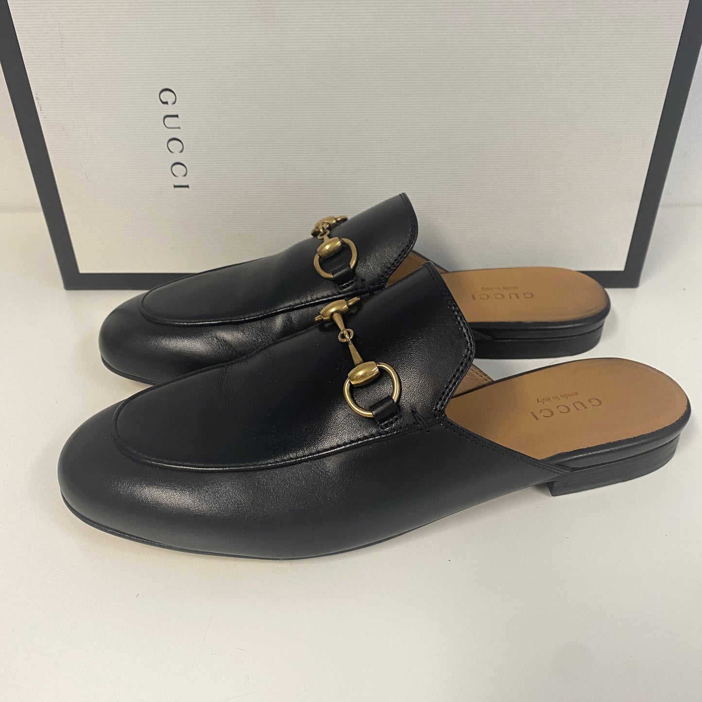 Gucci black leather princetown slippers slides size 36 3 U.K.