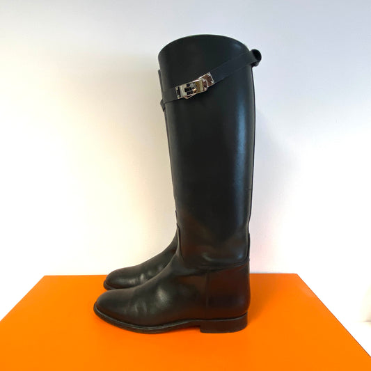 HERMES BLACK LEATHER JUMPING BOOTS SIZE 38.5 UK 5.5