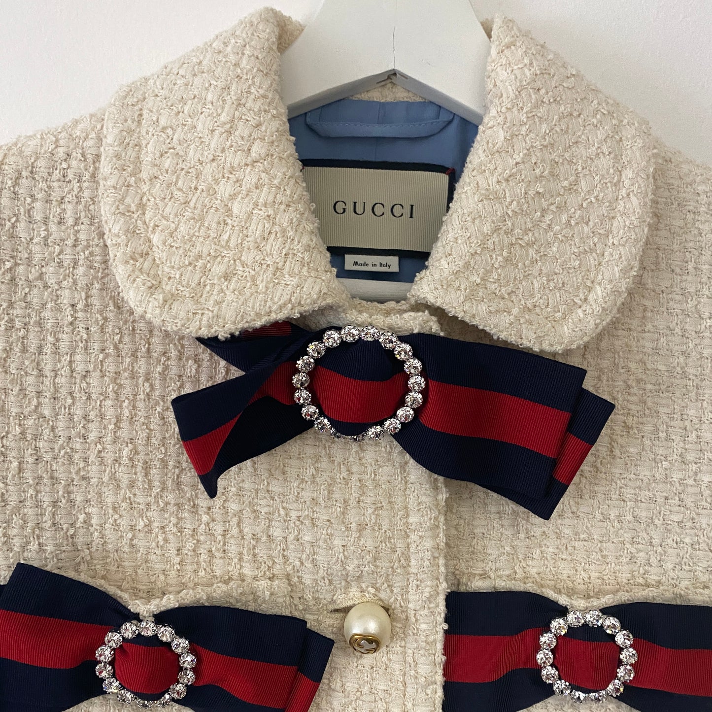 Gucci Cream Bow Detail Tweed Cropped jacket  Size 38 U.K. 6