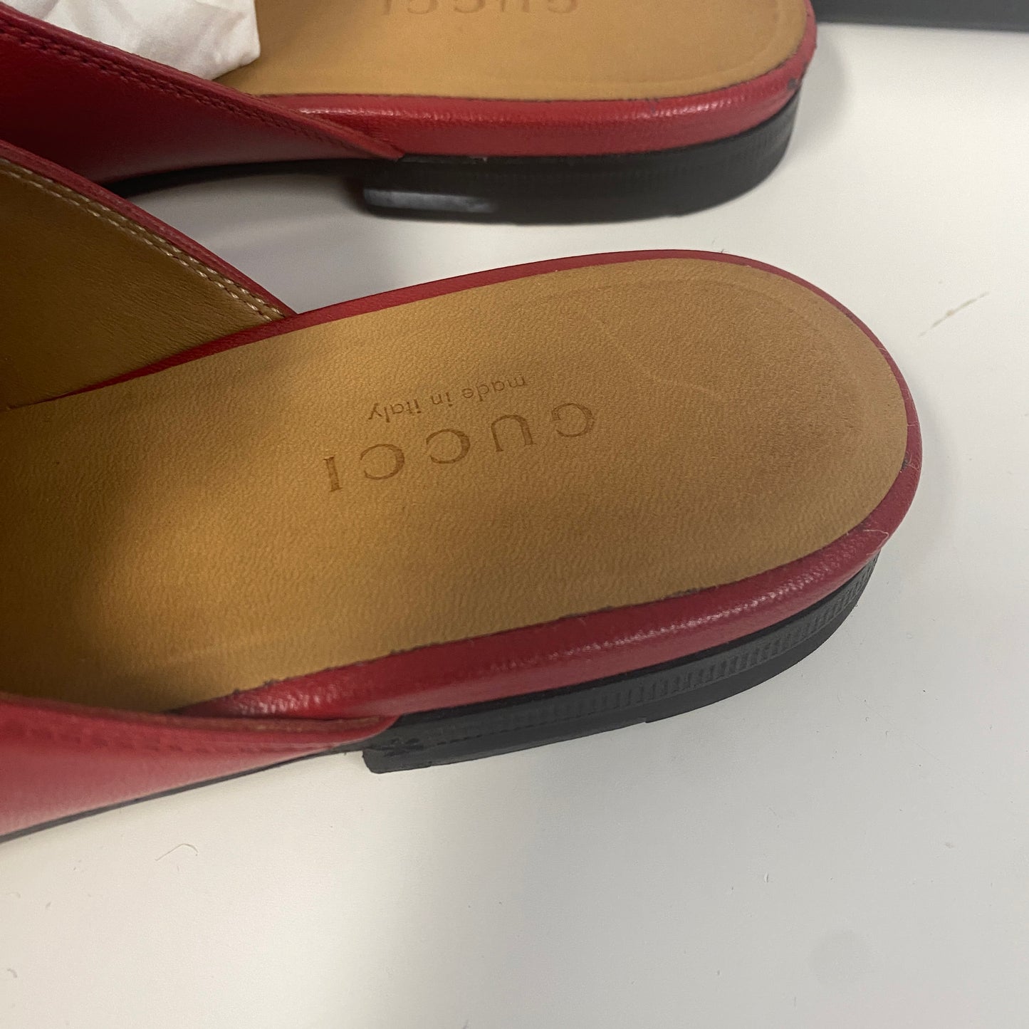 Gucci red leather Princeton slippers slides size 36 U.K. 3