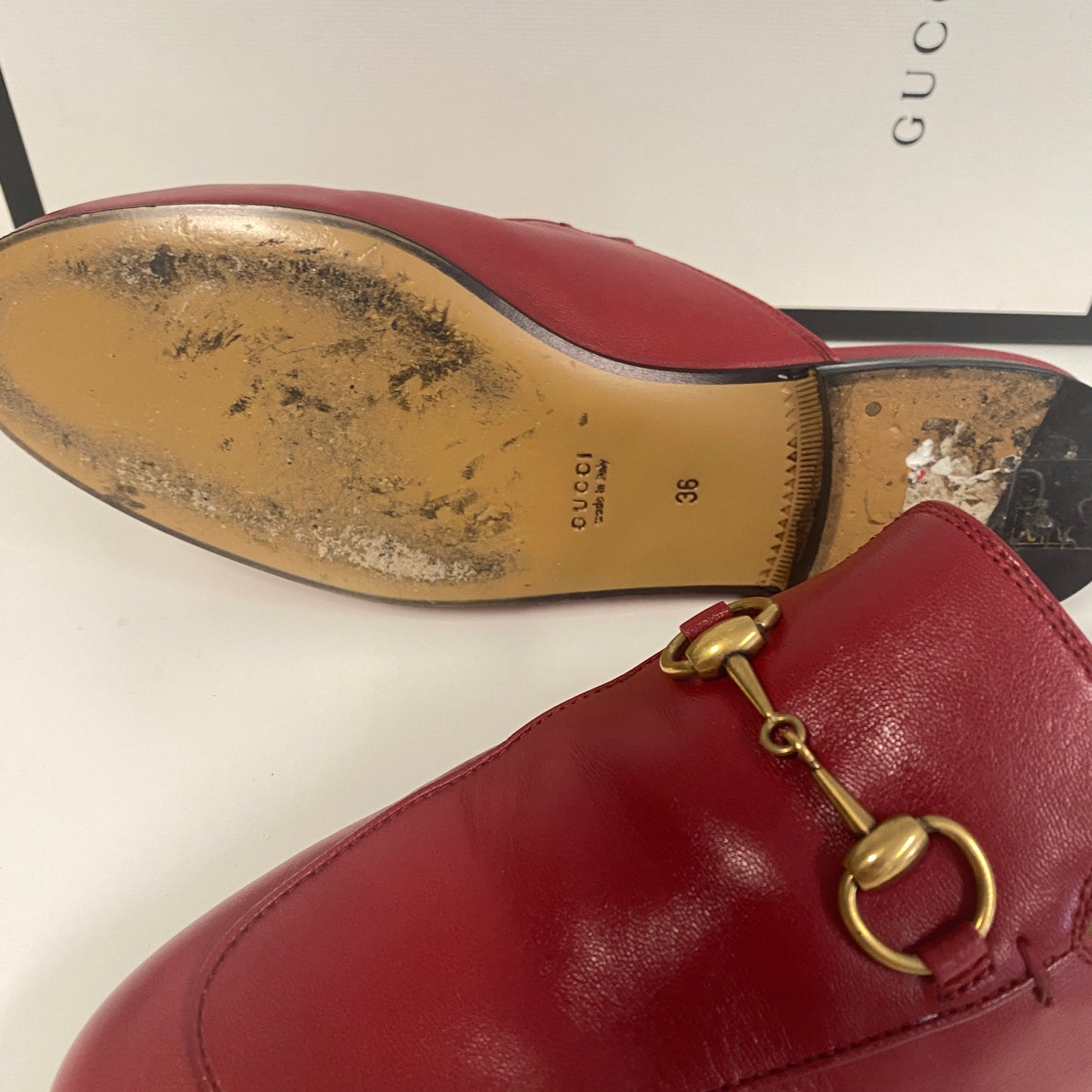 Gucci red leather Princeton slippers slides size 36 U.K. 3