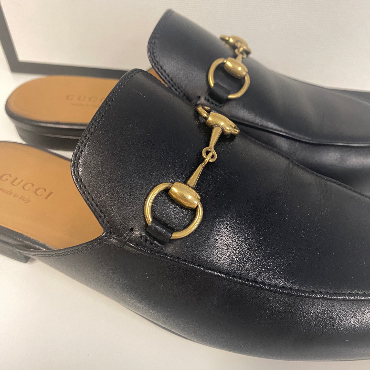 Gucci black leather princetown slippers slides size 36 3 U.K.