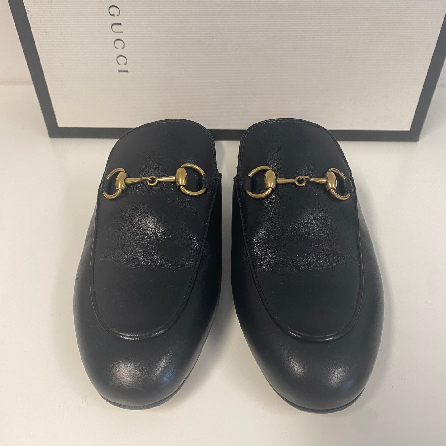 Gucci black leather princetown slippers slides size 36 3 U.K.