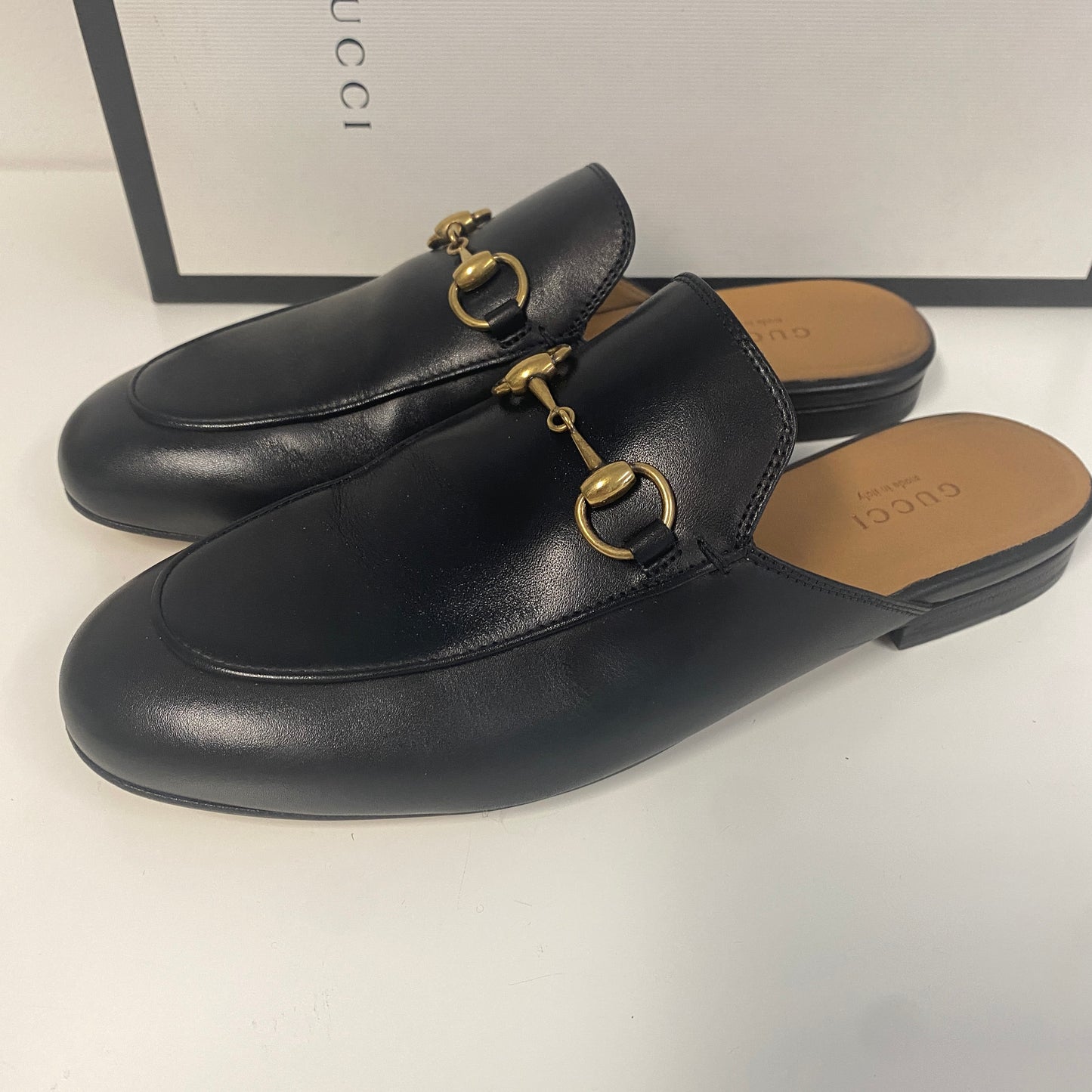 Gucci black leather princetown slippers slides size 36 3 U.K.