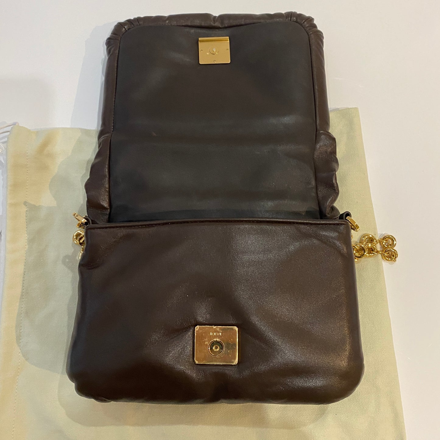 Loewe chocolate Goya puffer leather bag